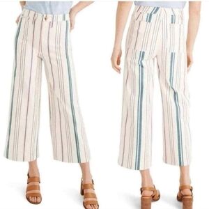 Madewell Sz 27 Emmett Stripe Wide Leg Cropped Canvas Coastal  Pants New